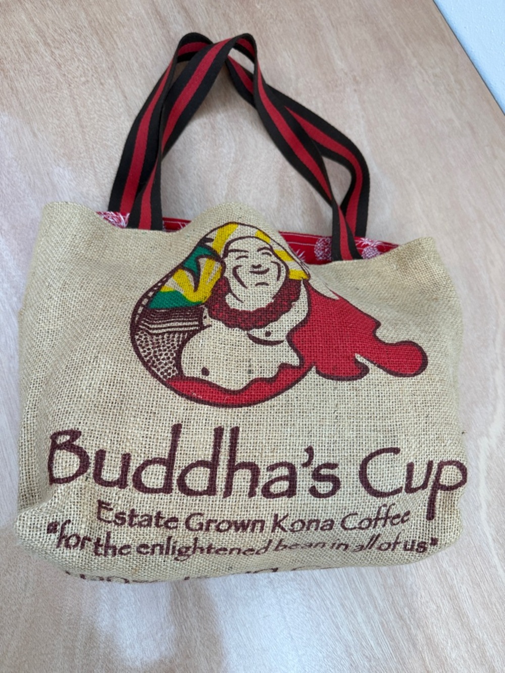 Natural Jute Tote Bag with Red Accents